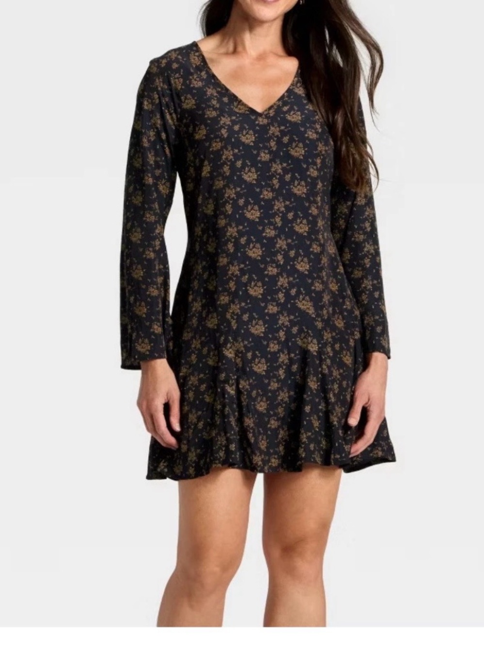 Universal Thread Navy Blue Floral V-Neck Dress
